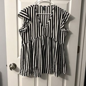SHEIN Curve Black and White Striped dress shirt Size XL
